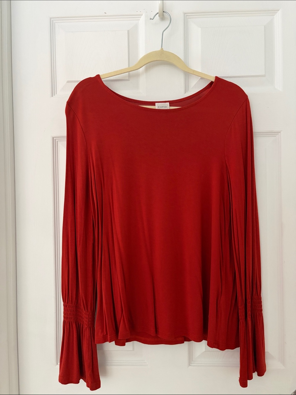Burnt Orange Long-Sleeve Bell Sleeve Top